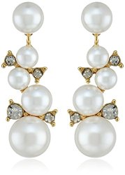 Gold-Tone Crystal Blanc Clustered Linear Drop Earrings